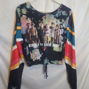 Stranger Things Crop Top Long Sleeve Upcycled Blouse Bleached Tie Dyed OSFM